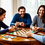Cozy Game Night**

"A group of fully clothed friends and family gathered around a wooden table in a warmly lit living room, playing a board game with cards and tokens.  Snacks and drinks are on the table.  Everyone is smiling and engaged.  safe for work, appropriate content, professional photography, perfect anatomy, natural proportions, family-friendly, modest clothing."

**
