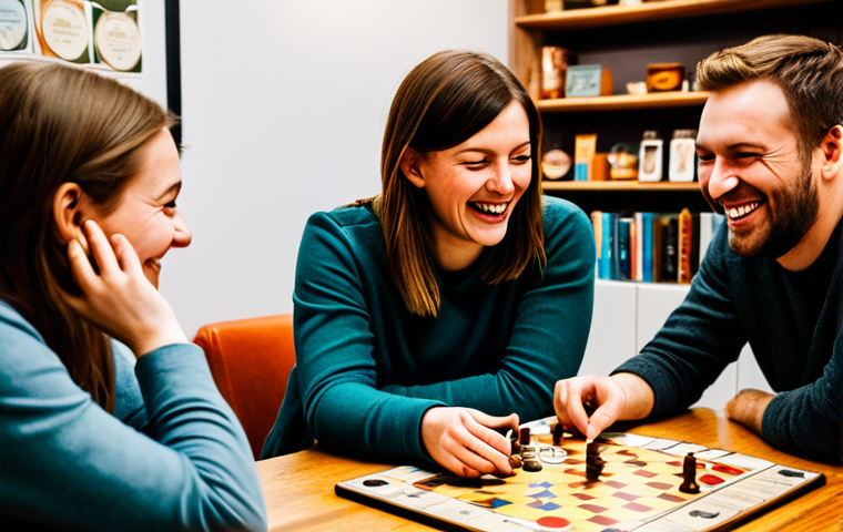**
"A group of friends laughing and playing a modern board game at a table in a cozy German Brettspiel-Café, surrounded by shelves of games. Soft, warm lighting. Safe for work, fully clothed, appropriate content, family-friendly, professional photography, perfect anatomy, natural proportions, well-formed hands, proper finger count, natural pose, modest attire."
**