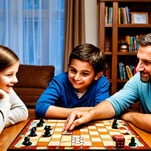 Home 17 보드게임 전문 서적 - Cozy Board Game Night**
"A family sitting around a wooden table in a warmly lit living room, playin...