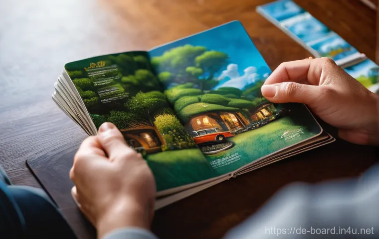보드게임 잡지 리뷰 - A close-up shot of hands gently turning the pages of a high-quality, glossy board game magazine. The...