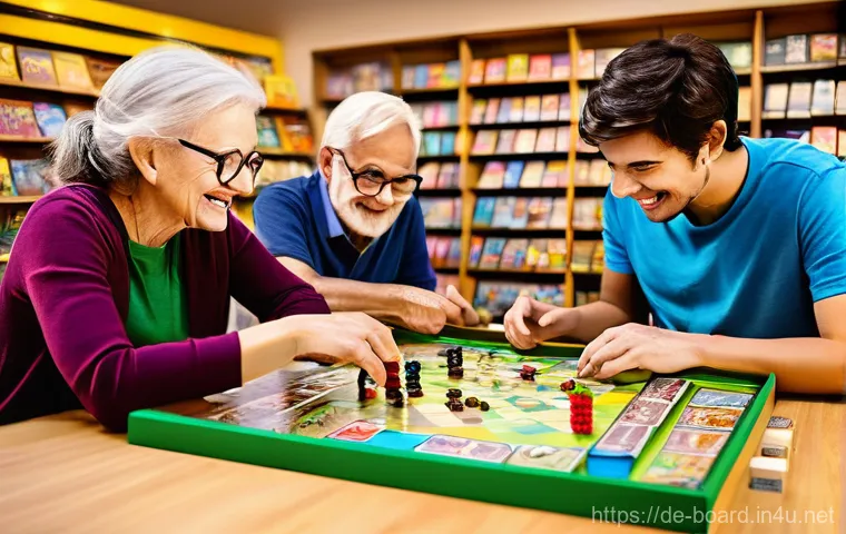보드게임 리뷰 사이트 - **Prompt:** "A group of four diverse adult friends (two men, two women, ages 25-40) are deeply engro...