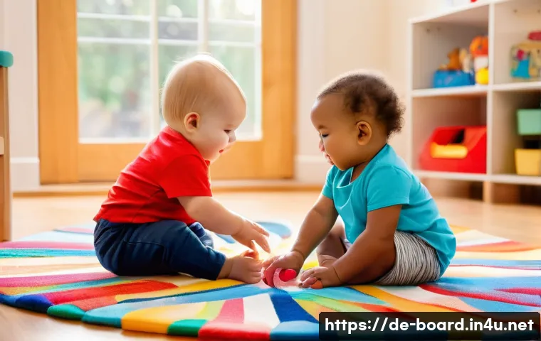 보드게임 연령별 추천 - **Prompt for Youngest Explorers (Toddlers/Babies)** "A heartwarming scene of two toddlers, appro...
