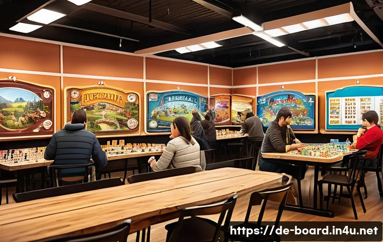 보드게임 페스티벌 후기 - A lively board game festival scene set in a spacious, well-lit hall filled with diverse players of a...