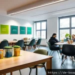 보드게임 워크숍 - A bright, spacious board game workshop room designed for accessibility, featuring large windows lett...