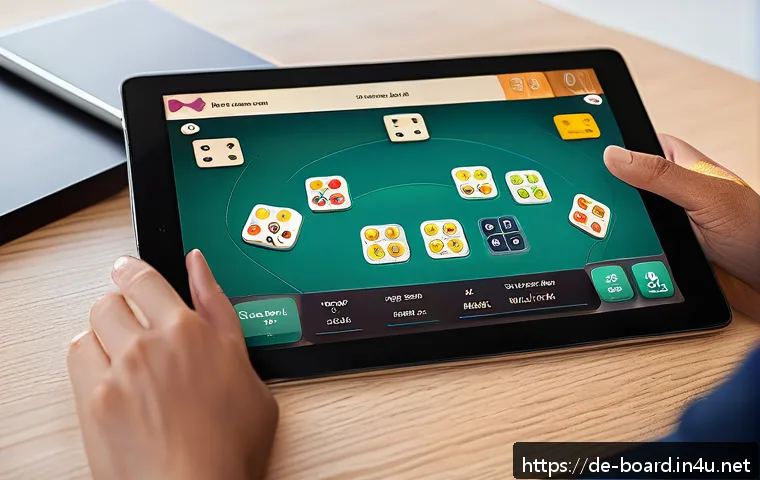 보드게임 시뮬레이션 - A detailed digital board game interface displayed on a modern tablet screen, showing colorful intera...