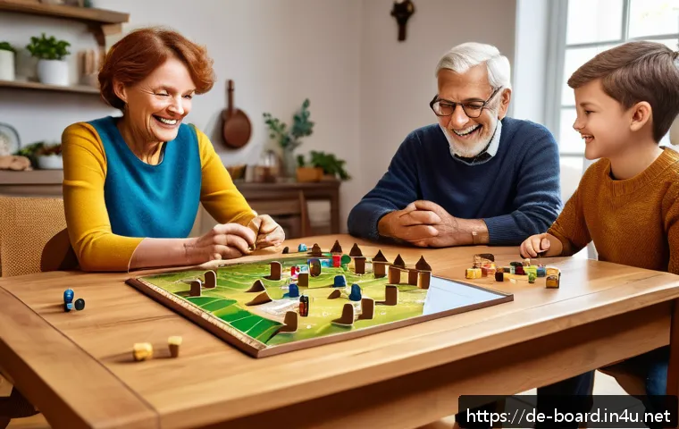 가족과 함께하는 보드게임 - A cozy family game night scene set in a warm, well-lit living room in Germany, featuring multi-gener...